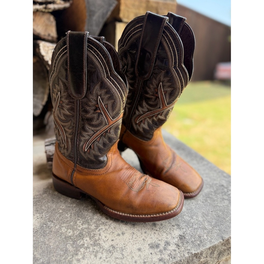 Texas Country Youth Brown Leather Western Cowboy Boots Sz-5.  Y